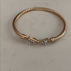 Gold crystal bow bangle bracelet